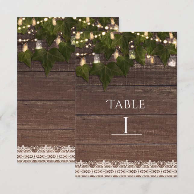 Murgröna & Strängljus Masonburk Rustik Bordsnummer (Fram/baksida)