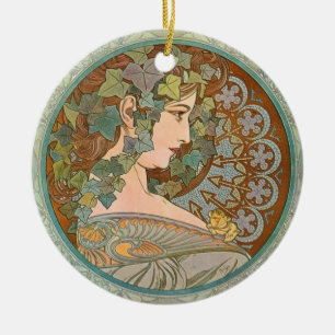 "Murgröna" vid den Alphonse Mucha prydnaden Julgransprydnad Keramik