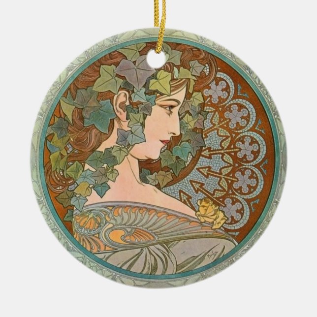"Murgröna" vid den Alphonse Mucha prydnaden Julgransprydnad Keramik (Framsidan)