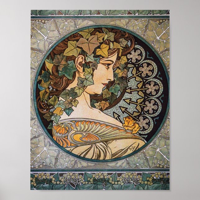 Murgrönshårflicka målning av Alphonse Mucha Poster (Framsidan)