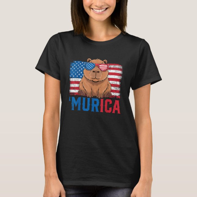 Murica Capybara USA flagga Sunglasses Patriotic T Shirt (Framsida)