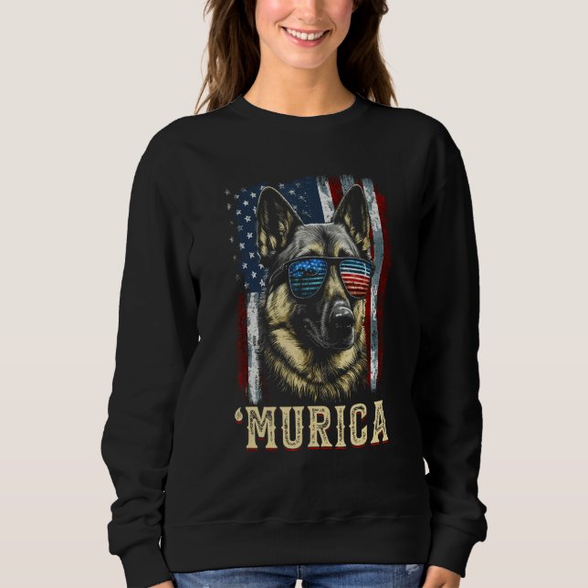 Murica Patriotic German Shepherd 4th of July Dog T Shirt (Framsida)