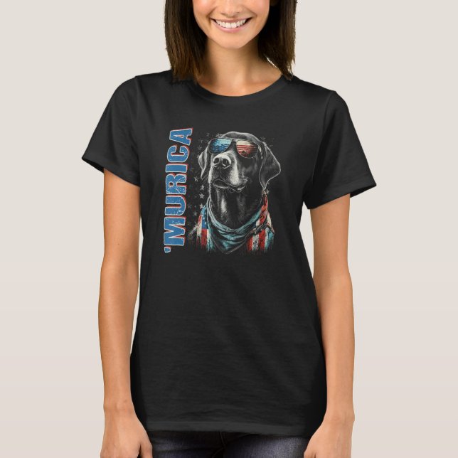 Murica Patriotic Labrador Retriever 4th of July Do T Shirt (Framsida)