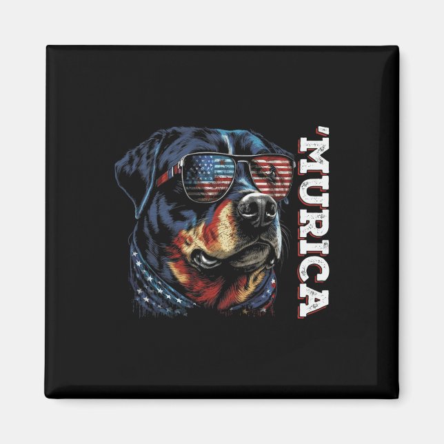 Murica Patriotic Rottweiler 4:e juli-Hund Magnet (Framsidan)