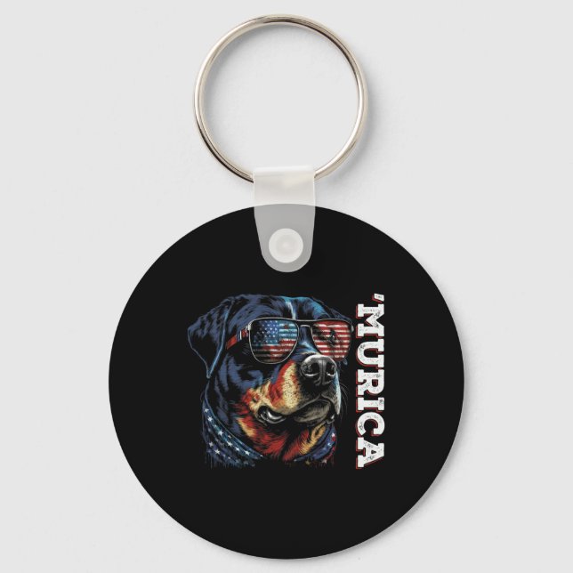 Murica Patriotic Rottweiler 4:e juli-Hund Nyckelring (Framsida)