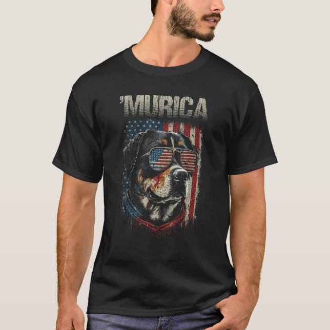 Murica Patriotic Rottweiler 4th of July Dog 3 T Shirt (Framsida)