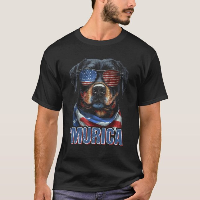 Murica Patriotic Rottweiler 4th of July Dog 4 T Shirt (Framsida)