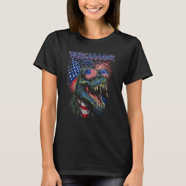 Murica Patriotisk Dinosaur Rex 4:e Juli Pojke 4 T Shirt (Framsida)