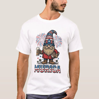 Murica Patriotisk Tomte Öl Vintage T-Shirt Design_