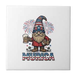 Murica Patriotisk Tomte Öl Vintage T-Shirt Design_ Kakelplatta