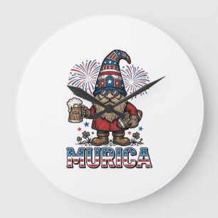 Murica Patriotisk Tomte Öl Vintage T-Shirt Design_ Stor Klocka