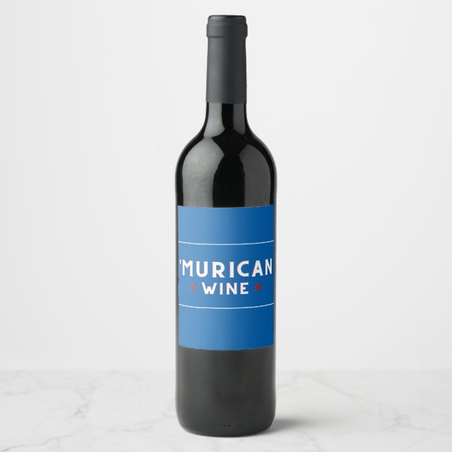 "Murican Vin (Blue) - Vin 4:e juli-etiketten Vinflaska Etikett (Framsida)