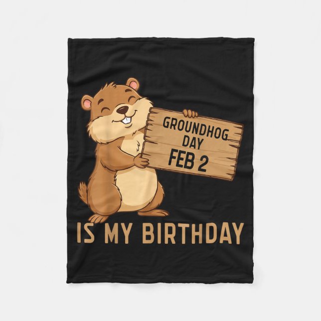 Murmeldags Februari 2 Är Min Födelsedag Glad Grou Fleecefilt (Framsidan)