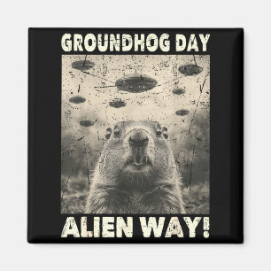 Murmeldags-Ufo Retro Grafisk Vintage Utomjording E Magnet