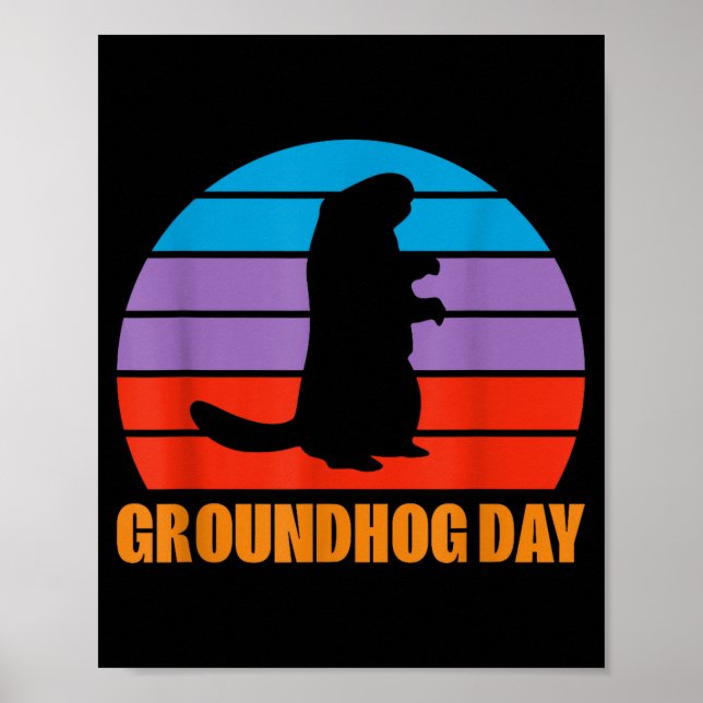 Murmeldagsdag Murmeldjur Murmeldjur Silhuett Retro Poster (Framsidan)