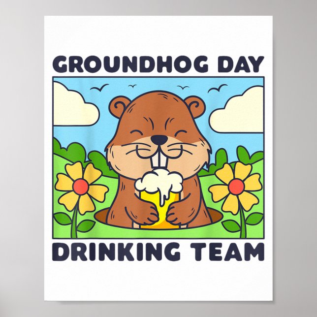 Murmeldagsdrickande Team Roliga Män Kvinnor Ölmugg Poster (Framsidan)