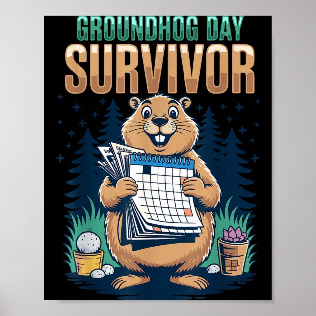 Murmeldagsöverlevare Rolig Kalender Gnagare  Poster (Framsidan)