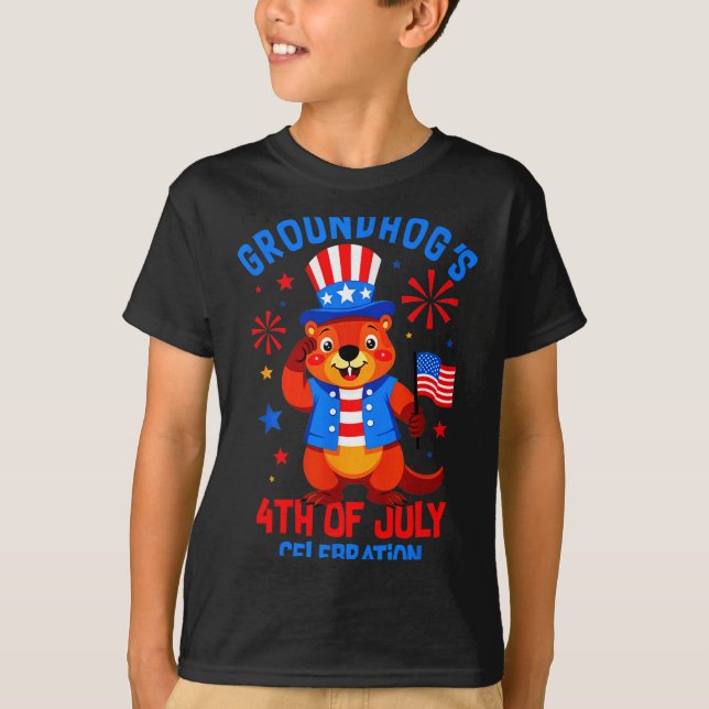 Murmeldjur 4:e Juli Firande Patriotisk Ameri T Shirt (Framsida)