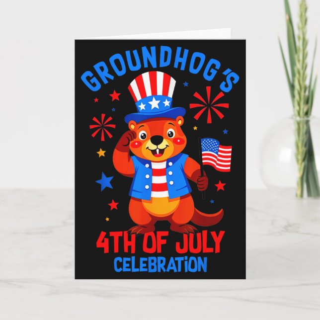 Murmeldjur 4:e Juli Firande Patriotiska Ameri Kort (Framsida)