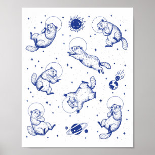 Murmeldjur Astronaut I Rymden Rolig Retro Murmelda Poster