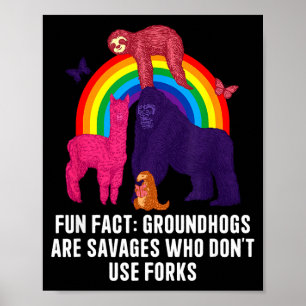 Murmeldjur äter utan gafflar Rollig djur Pun Humo Poster