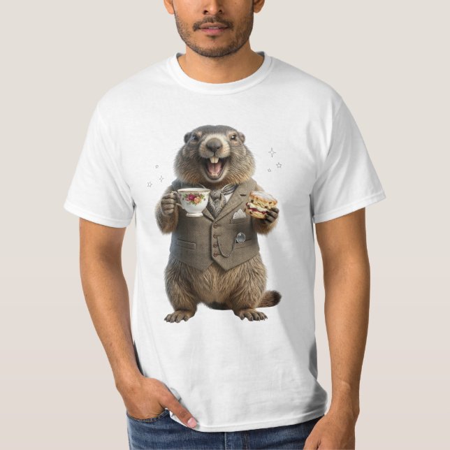 Murmeldjur dricker te t shirt (Framsida)