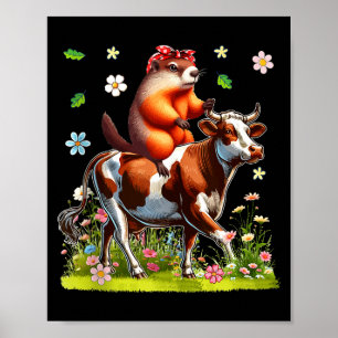 Murmeldjur Fluga Ridande Ko Bonde Älskare Barn Klä Poster
