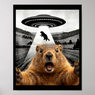 Murmeldjur Selfie Med Alien Ufo Humor Män Kvinnor  Poster