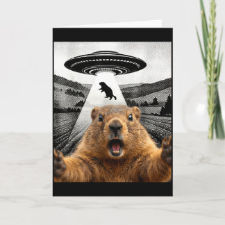 Murmeldjur Selfie Med Utomjording Ufo Humor Män Kv Kort