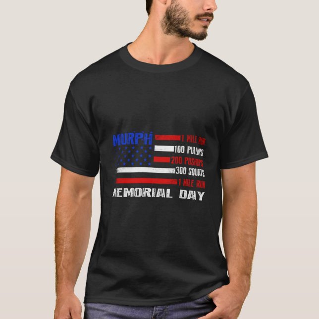 Murph Challenge Memorial Day Workout Wod American T Shirt (Framsida)