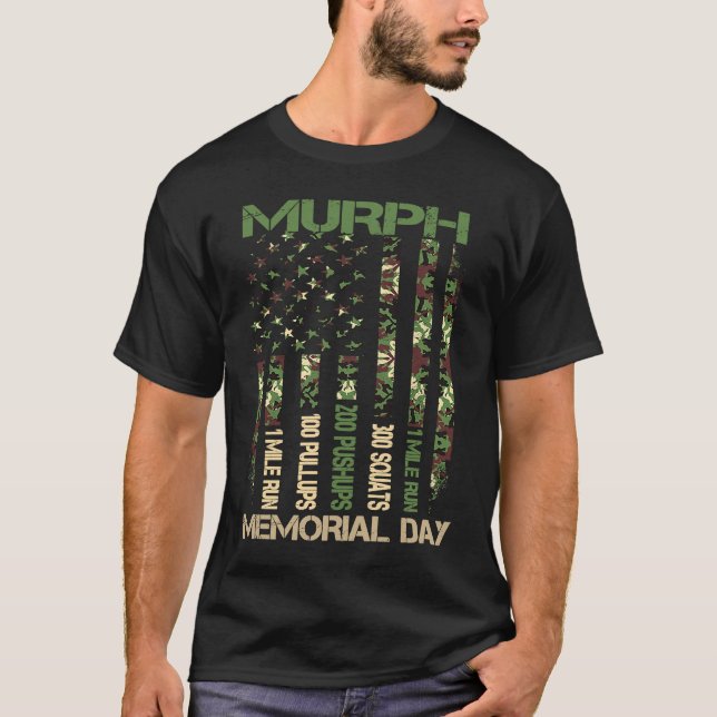 Murph Challenge  Memorial Day Workout WOD Camo Gym T Shirt (Framsida)