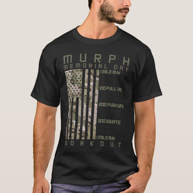 Murph Memorial Day Workout WOD Cam Multi Camo Flag T Shirt (Framsida)