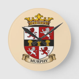 Murphy Family Coat of Arms Round Clock Rund Klocka
