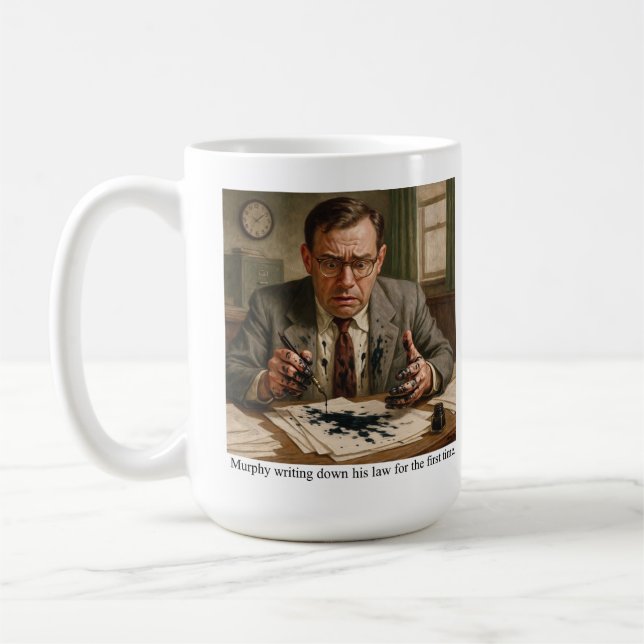 Murphy skriver ner det som lag för första gången kaffemugg (Vänster)
