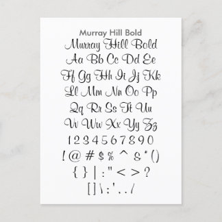 Murray Backe Bold - Zazzle Font Sampler Lakan Vykort