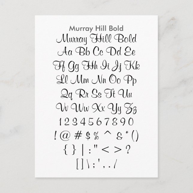 Murray Backe Bold - Zazzle Font Sampler Lakan Vykort (Framsida)