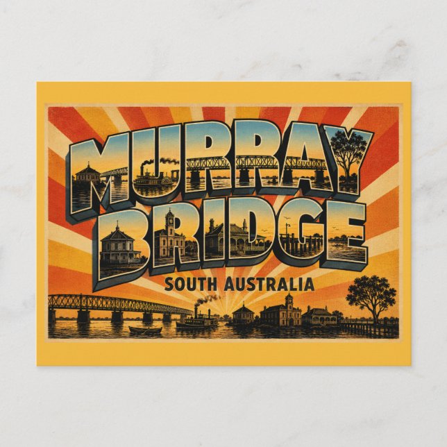 Murray Bridge South Australia Historisk Flodstad Vykort (Framsida)