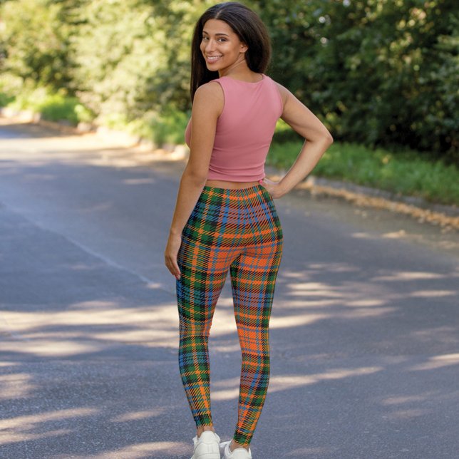 Murray Klan Play Scotland Tartan Leggings (Rustic Green Orange Plaid Clan Murray Tartan Leggings)