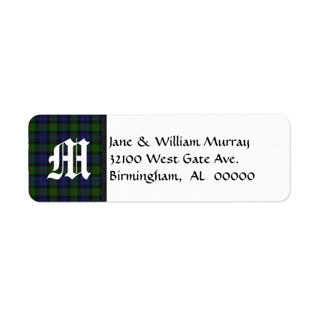 Murray Tartan Play Monogram Adressetiketter Returadress Etikett (Framsidan)