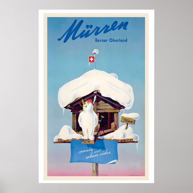 Mürren Bernese Oberland Schweiz Vintage Skida Poster (Framsidan)
