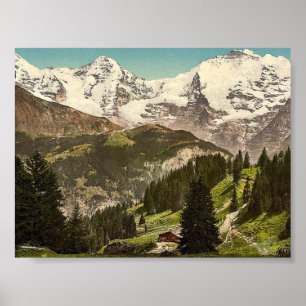 Murren, Grutschalp, I, Eiger, Monch och Jungfrau. Poster