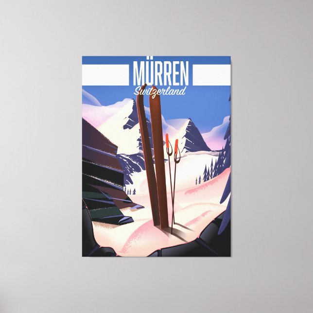 Murren Schweiz skidposter konsttryck. Canvastryck (Framsida)