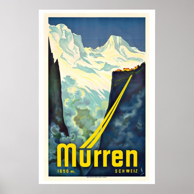 Mürren Schweiz Vintage Skidposter Poster (Framsidan)
