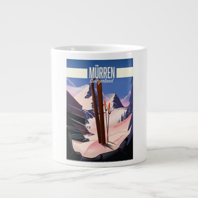 Murren Swiss ski poster konsttryck. Jumbo Mugg (Framsidan)