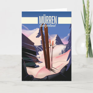 Murren Swiss ski poster konsttryck. Kort