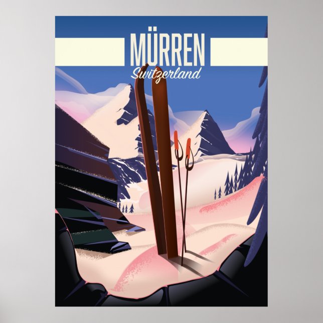 Murren Switzerland ski poster art print. (Framsidan)