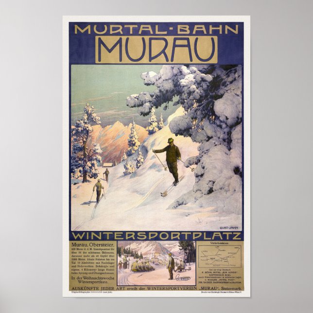 Murtalbahn Murau Austria Vintage affisch 1907 (Framsidan)