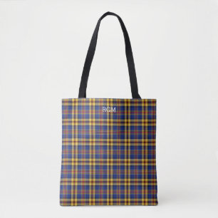 Murtaugh Klan Tartan Blue och Guld Plaid Monogram Tygkasse