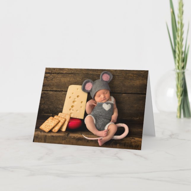 Mus baby med ost - Baby-kort Tack Kort (Framsida)