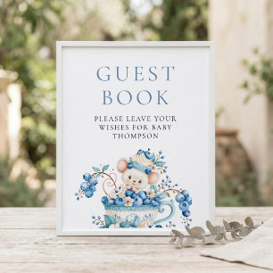Mus Blåbärsböcker Gästbok Baby Shower Skylt